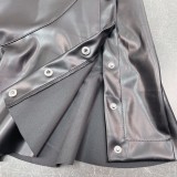 Fashionable Autumn Winter Women's Clothing Ruffle Leather Mini Skirt