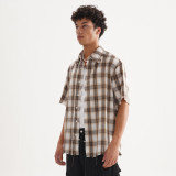 Summer Men's Fashion Trend Loose Short Sleeve Plaid Shirt