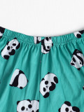 Summer Panda Print Flying Sleeve Pajamas Set Women's Home Clothes