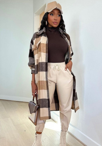 Women Plaid Long Sleeve Long Jacket