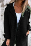 Women Solid Turndown Collar Pocket Maxi Jacket