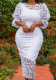 Women African Round Neck Lace Embroidery Lace Irregular Dress