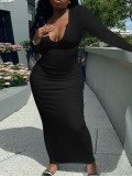 Women Long Sleeve Ribbed Sexy U-neck dress