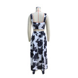Women's Suit Summer Printed Strap Vest Top Long Skirt Two-Piece Set