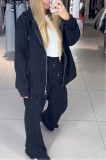 Women Autumn Winter Zipper Beaded Casual Hooded Hoodies Wide-Leg Pants Two-Piece Sports Suit