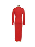 Women's Fashion Sexy Solid Color Round Neck Long Sleeve Slim Long Dress