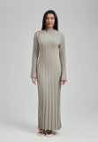Women Casual Round Neck Wide Ribbed High-neck Knitting Dress