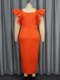 Women Formal Party Elegant Square Neck Ruffle Beaded Dress