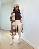Women Plaid Long Sleeve Long Jacket