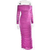 Women Autumn Bodycon Sexy Mesh Off Shoulder Gathered Dress