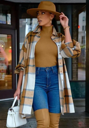 Women Plaid Cardigan Long Jacket