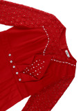 Lace Patchwork Round Neck Long Sleeve Bodycon Chic Beaded Formal Party Dress