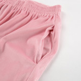 Pink Fashion Sports Suit Autumn Winter Zipper Turndown Collar Two-Piece Women Pants Set