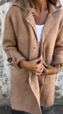 Women Solid Turndown Collar Pocket Maxi Jacket