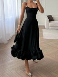 Women's Fashion Sexy Strap Solid Color Ball Long  Evening Dress
