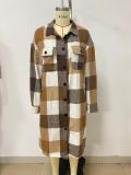 Women Plaid Long Sleeve Long Jacket