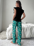 Summer Panda Print Flying Sleeve Pajamas Set Women's Home Clothes