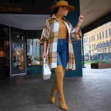 Women Plaid Cardigan Long Jacket