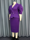 Chic Turndown Collar Solid Color High Waist  Plus Size Party Dress
