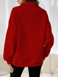 Autumn Winter Fashion Zipper Turndown Collar Solid Color Casual Women Top
