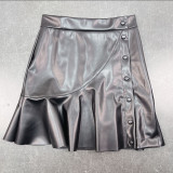 Fashionable Autumn Winter Women's Clothing Ruffle Leather Mini Skirt