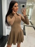 Women Solid Long-sleeved Turndown Collar Dress