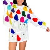 Halloween Women Printed Ghost Print Long Sleeve Top and Shorts Two Piece Set