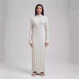 Women Casual Round Neck Wide Ribbed High-neck Knitting Dress