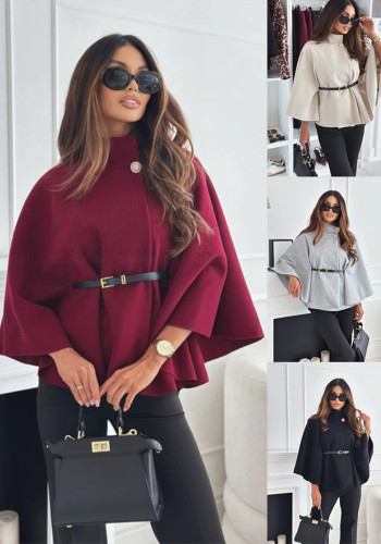 Women Solid Lace-Up Cape Coat