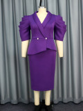 Chic Turndown Collar Solid Color High Waist  Plus Size Party Dress