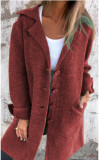 Women Solid Turndown Collar Pocket Maxi Jacket