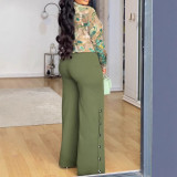 Women Printed V-neck Shirt And Wide-leg Pants Two-piece Set