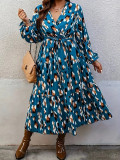 Plus Size Women floral v-neck long-sleeved dress