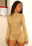 Women Zipper High Neck Tight Fitting Long Sleeve Jumpsuit