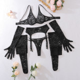 Women See-Through Mesh Gloves Legs Socks Sexy Lingerie Set