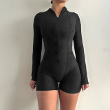 Women Zipper High Neck Tight Fitting Long Sleeve Jumpsuit