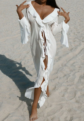 Autumn Long Sleeve Ruffled Long Sleeve Sunscreen Cover-Up Dress