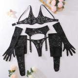 Women See-Through Mesh Gloves Legs Socks Sexy Lingerie Set