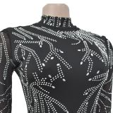 Fashion Women's Low Back Beaded Long Sleeve Club Jumpsuit（customized,MOQ 6pcs/size/color,process time 7-10 days）