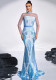 Women Long Sleeve Round Neck Sexy Mesh Sequined Formal Party Maxi Evening Dress