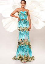 Women Sexy Lace-Up Sequined Formal Party Fishtail Evening Dress Women Sexy Lace-Up Sequined Formal Party Fishtail Evening Dress