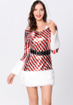 Christmas party long-sleeved striped performance costume