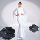 Women Long Sleeve Round Neck Sexy Sequin Formal Party Maxi Evening Dress