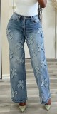Women autumn tassel cross washed Denim Pants