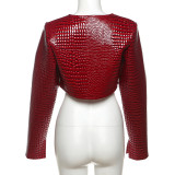Women autumn and winter Style Round Neck Solid Crop coat