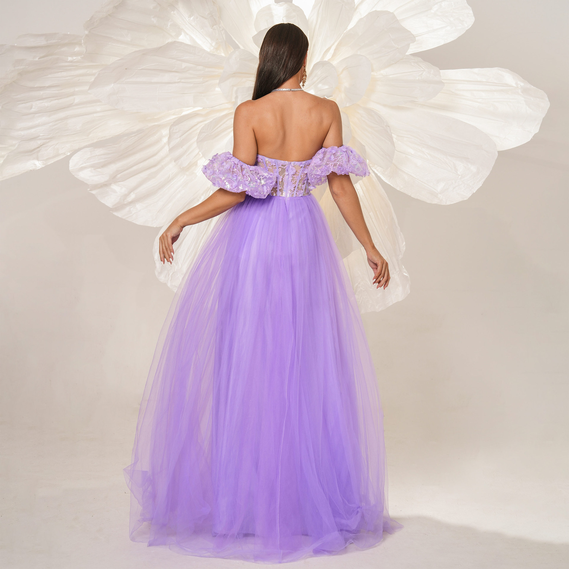 Women Halter Neck Sexy Formal Party Mesh Maxi Evening Dress