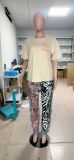 Autumn Casual Fashion Multi-Color Pattern Tassel Velvet Pants + T-Shirt Set For Women