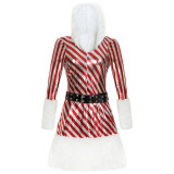 Christmas party long-sleeved striped performance costume