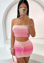 Women Strapless Knitting sexy Top and Skirt Set Women Strapless Knitting sexy Top and Skirt Set