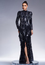 Women long sleeve round neck sexy sequins formal party maxi evening dress Women long sleeve round neck sexy sequins formal party maxi evening dress